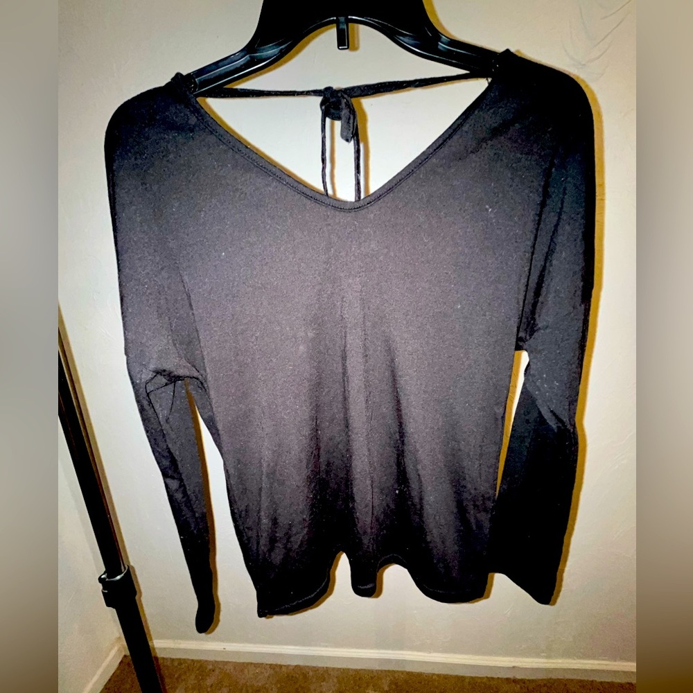 Lace detail open back long sleeve blouse
